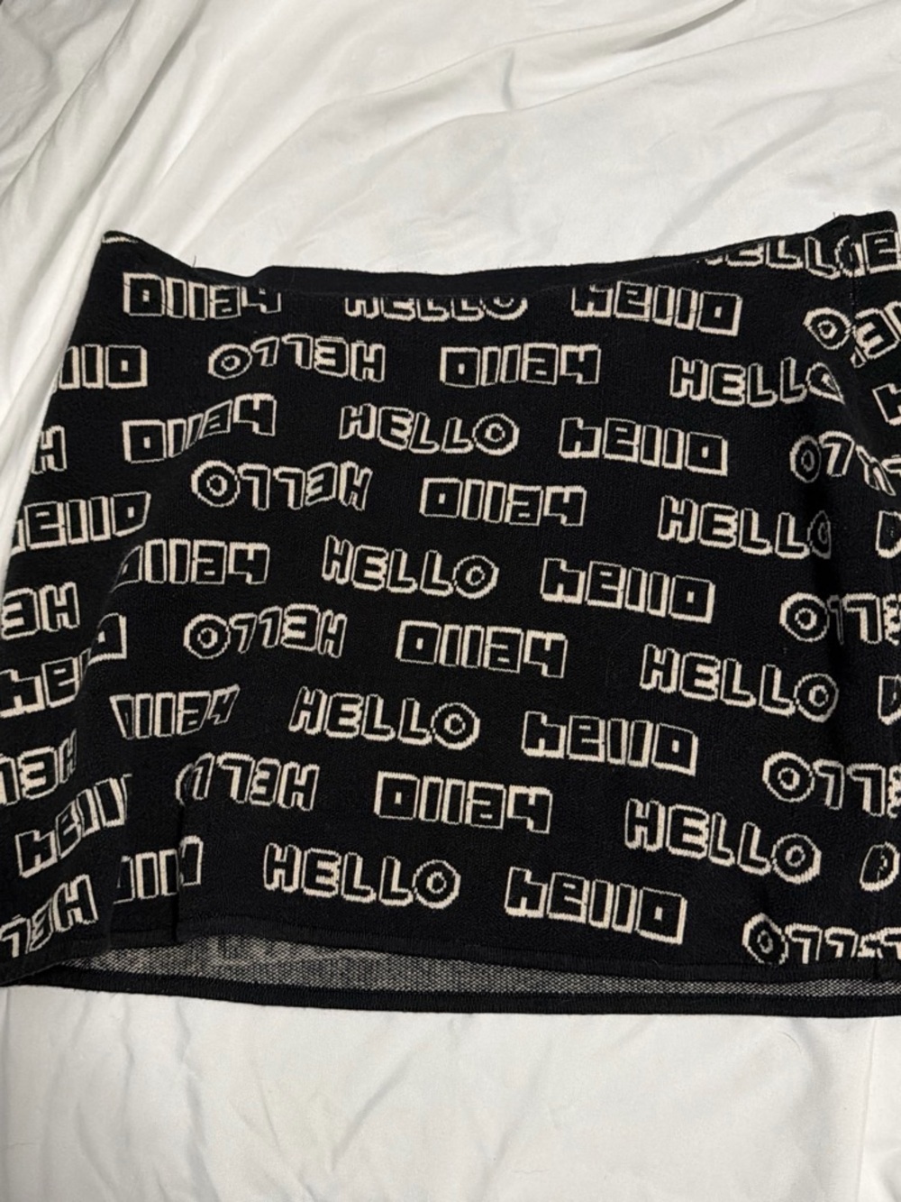 Urban Outfitters Black Mini Skirt with Ivory "HELLO" Text